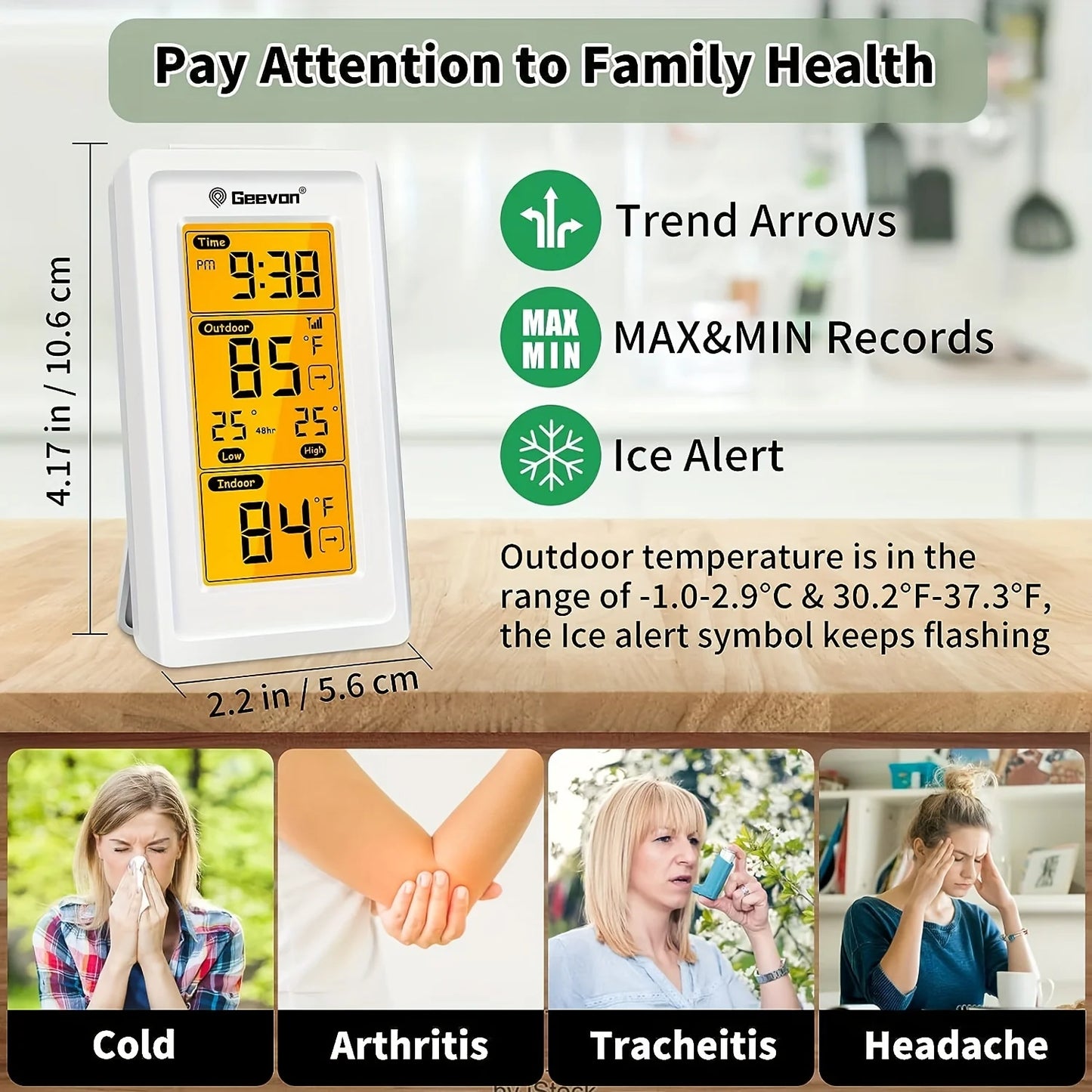 GEEVON Indoor Outdoor Temperature Meter Wireless Digital Temperature Meter Measurement Temperature Monitor Room Temperature Mete