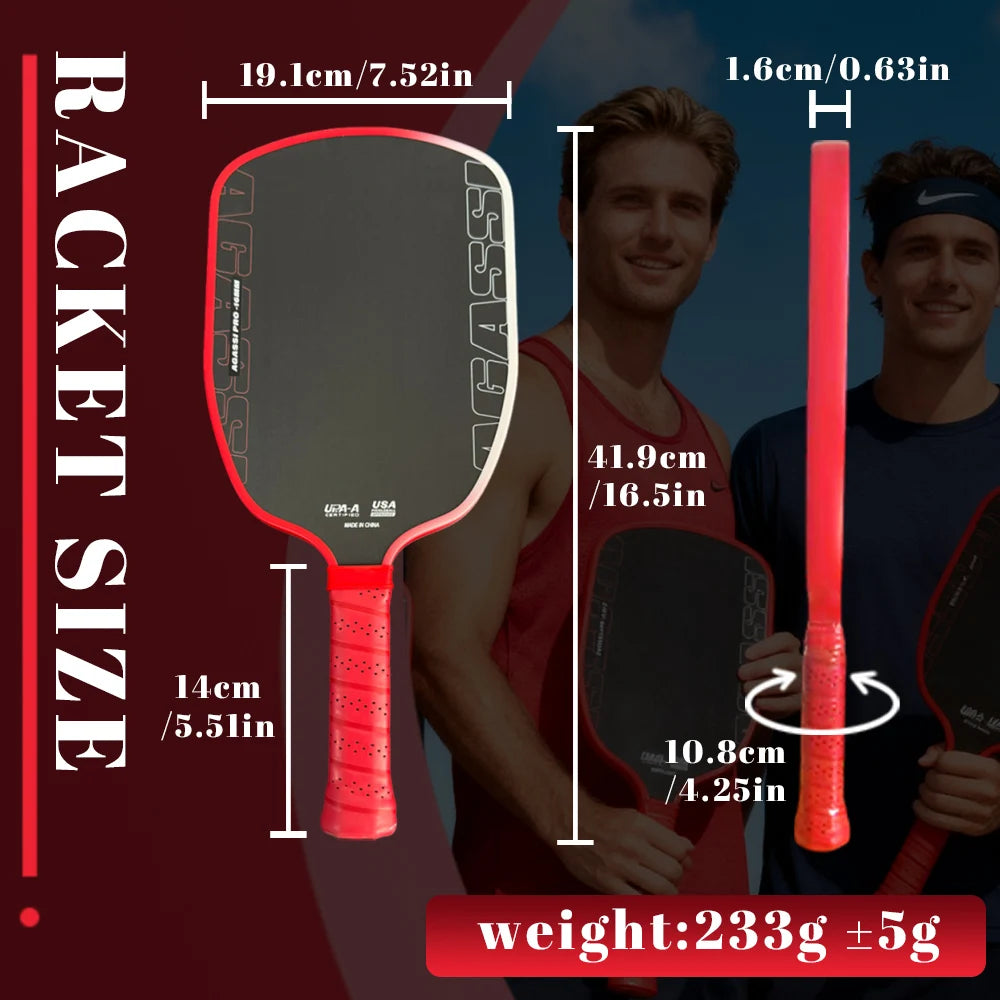 Agassi pro IV 16mm Pickleball Paddle 2026 New GEN 4 TFP Foam Core T700 Carbon Fiber Rackets for Increased Spin And Control