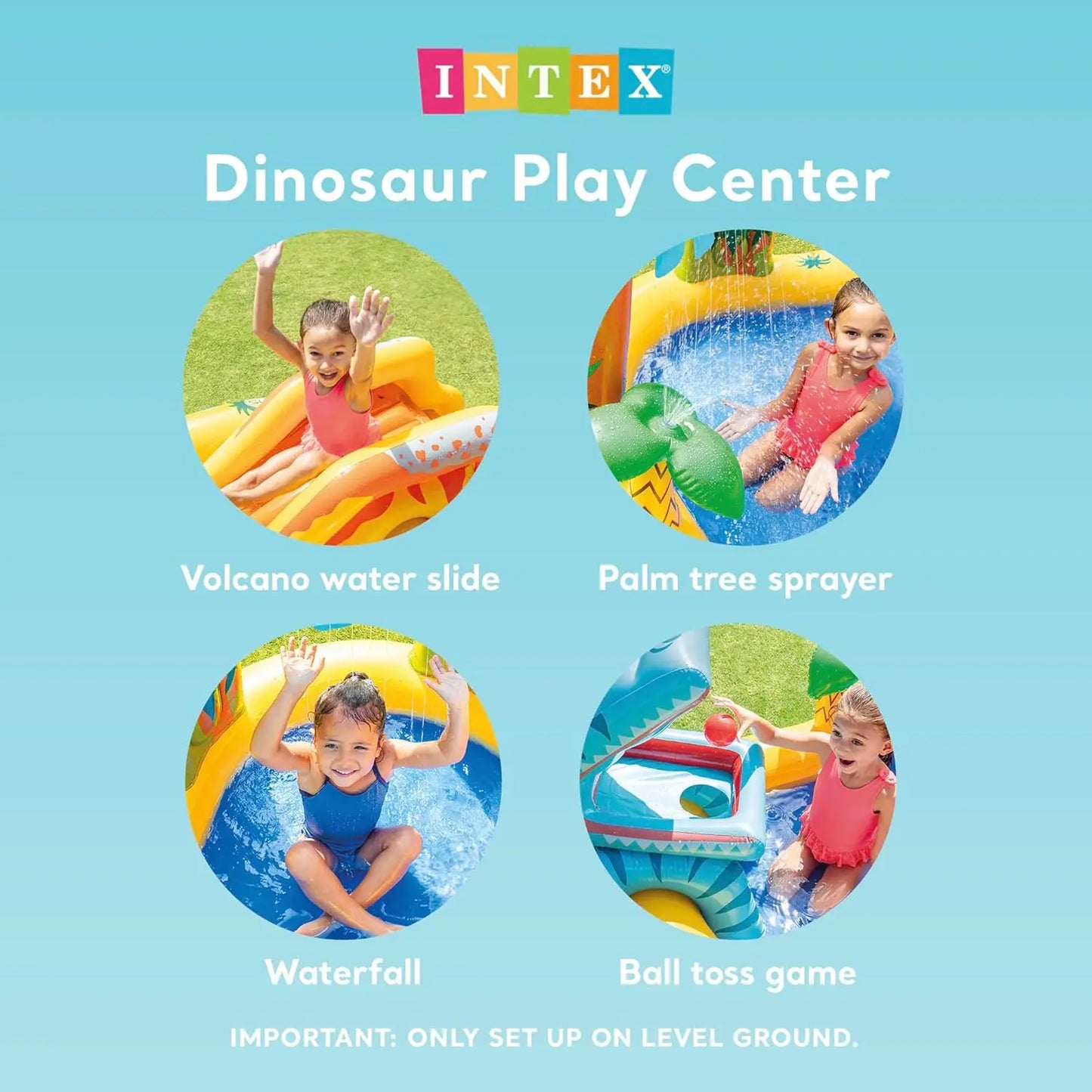 Inflatable Dinosaur Play Center with Pool Slide, Water Sprayer, and Balls for Outdoor Fun